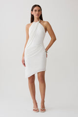 Yuna Draped Hardware Midi Dress - Ivory