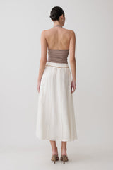 Claire Pearl Button Midi Skirt - White