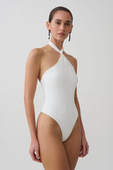 Bambi Twisted Neck Bodysuit - White