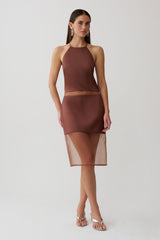 Priscilla Sheer Halter Midi Dress - Dark Chocolate