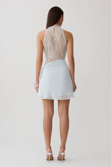 Arra Chiffon And Lace Halter Mini Dress - Ice Blue