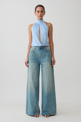 Maki Viscose Sleeveless Halter Top - Blue