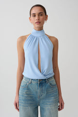 Maki Viscose Sleeveless Halter Top - Blue