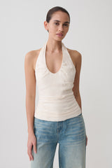 Daniela Ruched Halter Top - Ivory