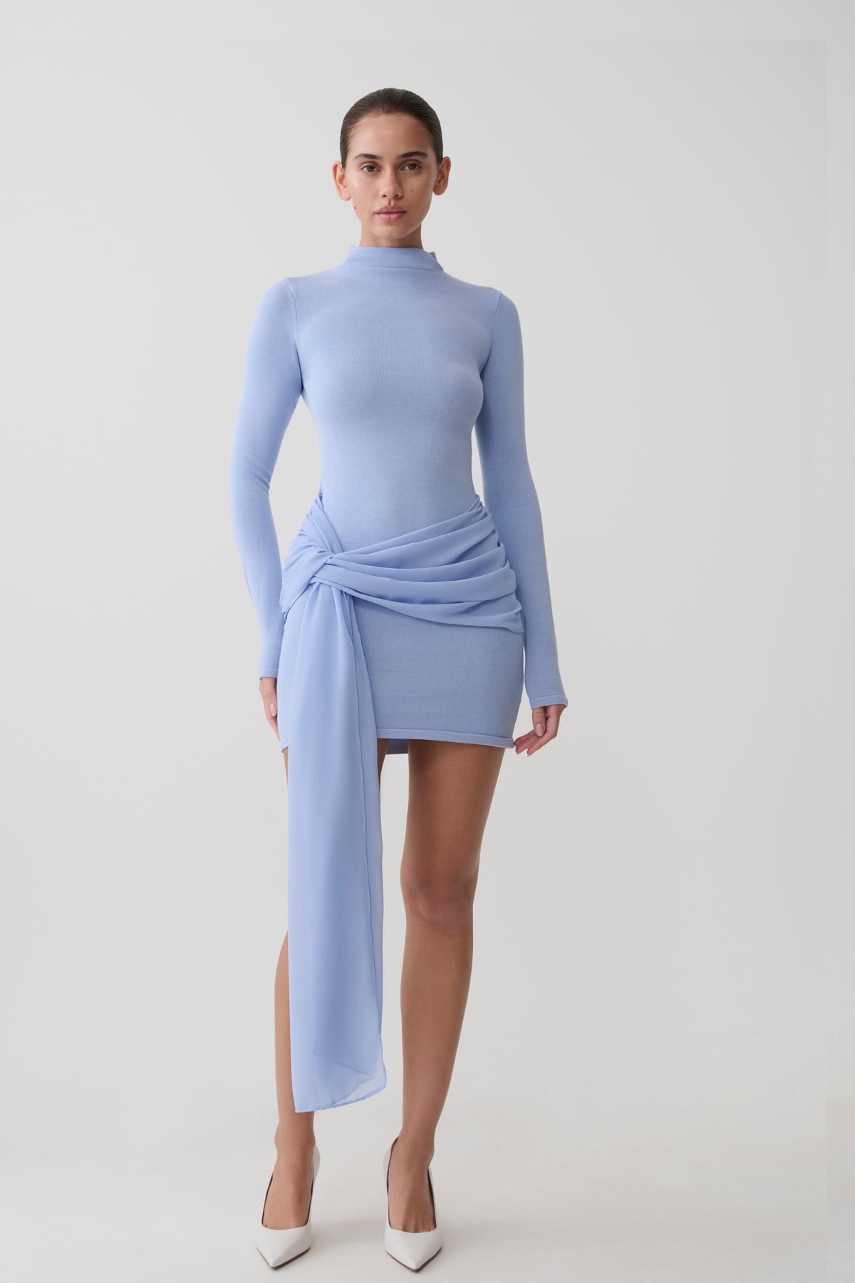 Grayson Knit Chiffon Mini Dress - Cornflower Blue