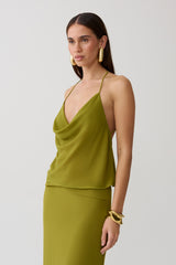 Amelia Low Back Chiffon Top - Green