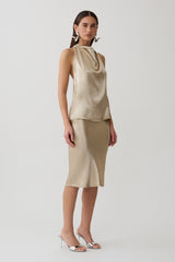 Cleo Satin Halter Top - Gold