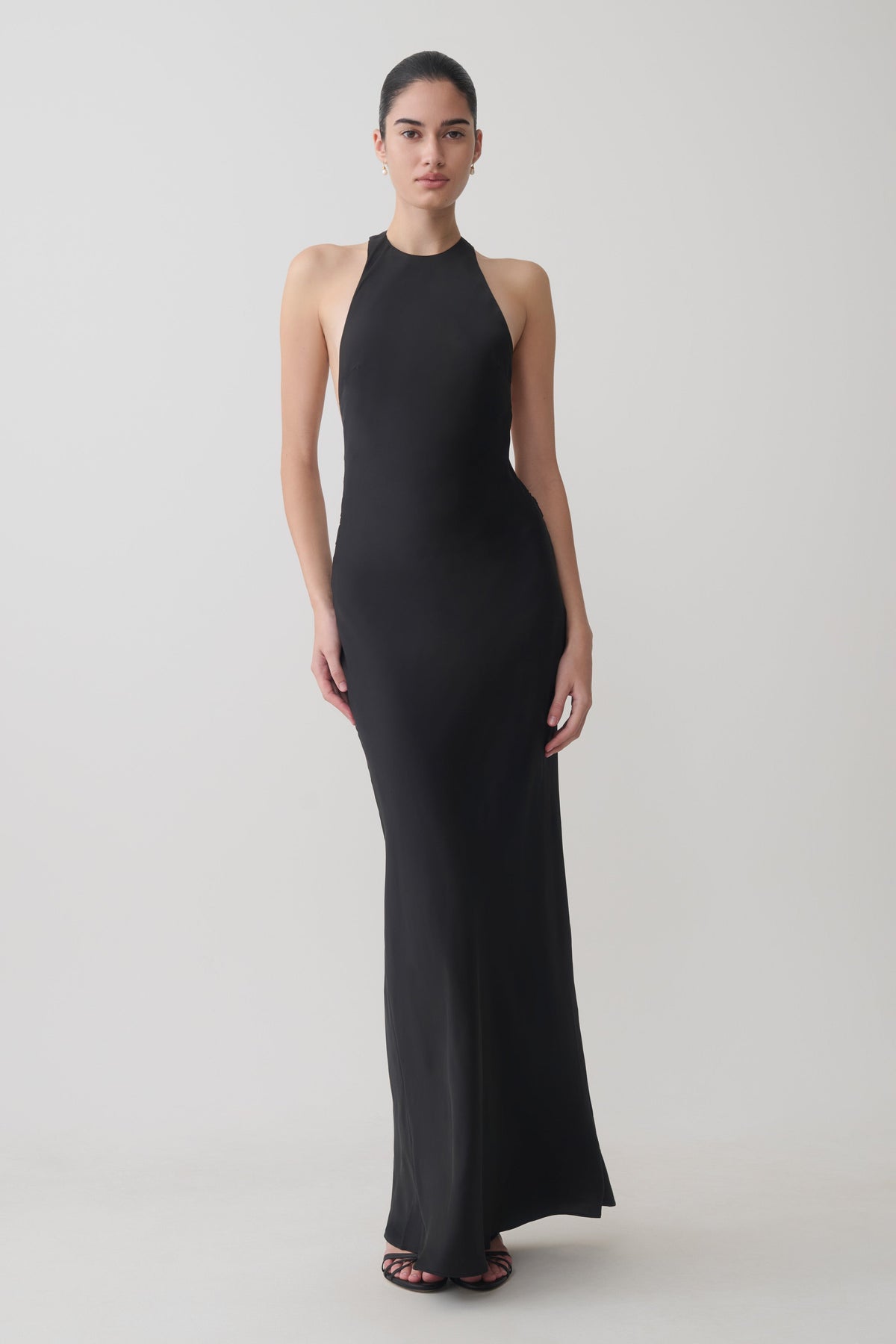 Rinna Satin Halter Maxi Dress - Black