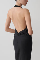 Rinna Satin Halter Maxi Dress - Black
