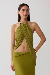 Yuna Draped Hardware Top - Martini Olive