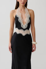 Louise Satin And Lace Maxi Dress - Black/Ivory