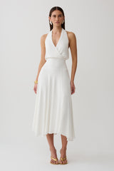 Krish Hankie Halter Midi Dress - White