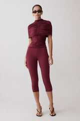 Linh Slinky High Neck Gathered Top - Mahogany