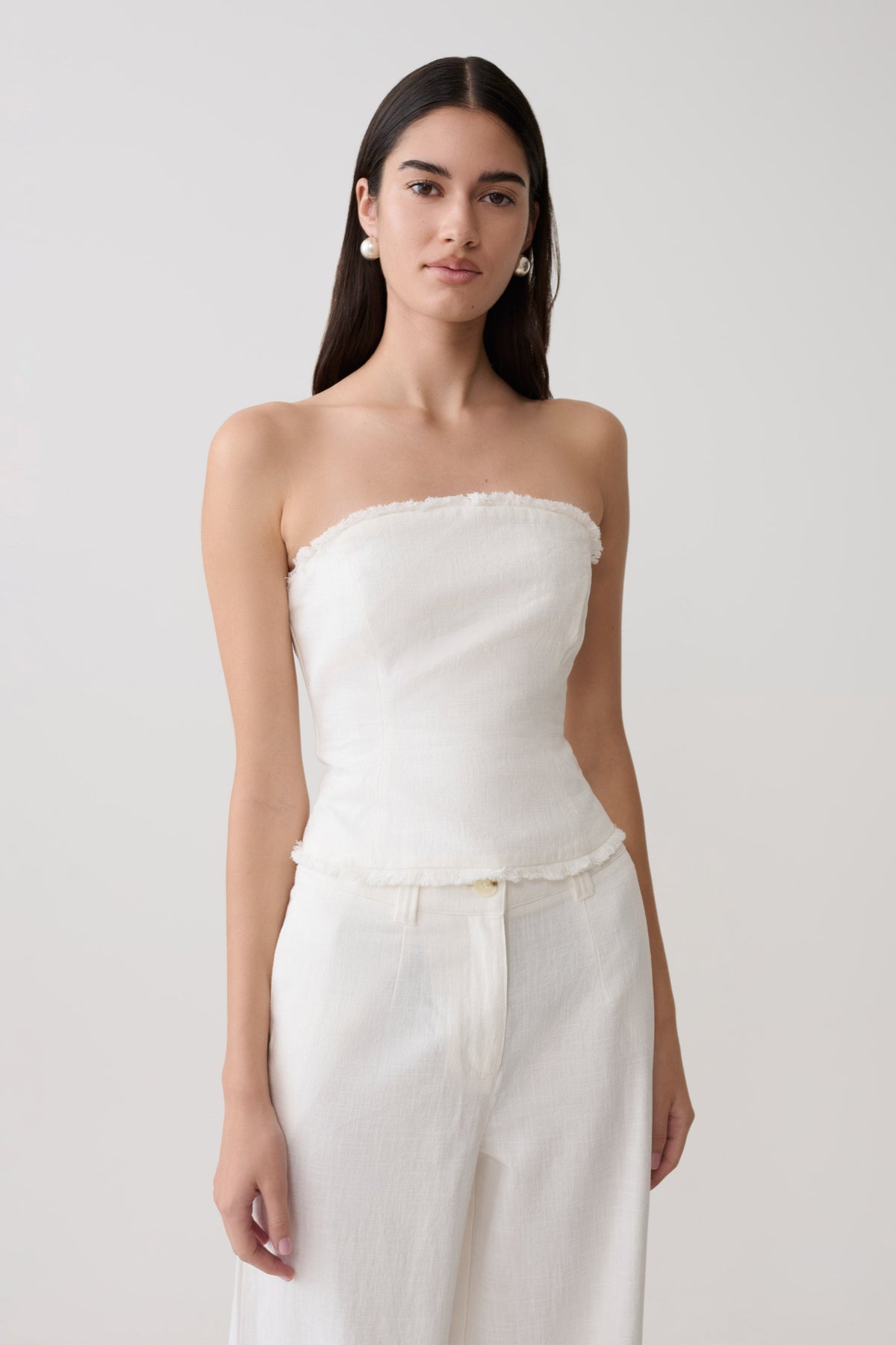 Annie Strapless Tie Back Linen Top - White