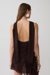 Nora Halter Chiffon Top - Cacao Brown