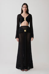 Mania Crochet Maxi Skirt With Hardware - Black