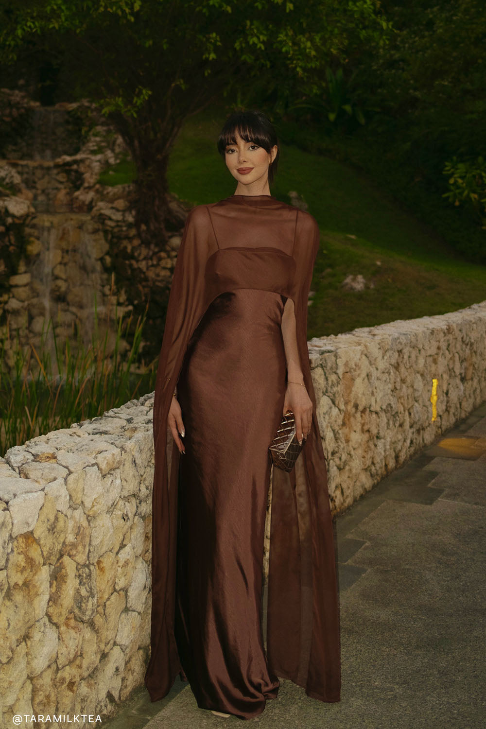 Martinne Chiffon Cape Maxi Dress - Mocha