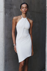 Yuna Draped Hardware Midi Dress - Ivory