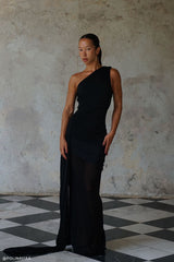 Asher Slinky One Shoulder Maxi Dress - Black