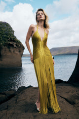 Tiffany Fringe Maxi Dress - Chartreuse